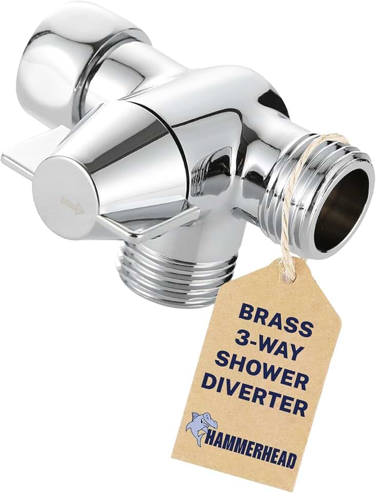 HammerHead Showers® Solid Metal 3 Way Shower Diverter Valve - Shower Arm Diverter Connects Fixed and Hand Held to Shower Arm - Shower Diverter for Dual Shower Head - Shower Splitter 2 Way - Chrome