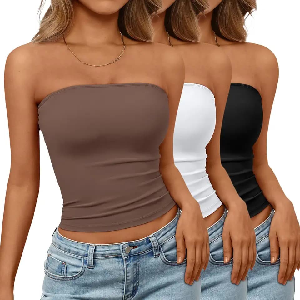 Trendy Queen Womens 3 Pack Strapless Tube Tops