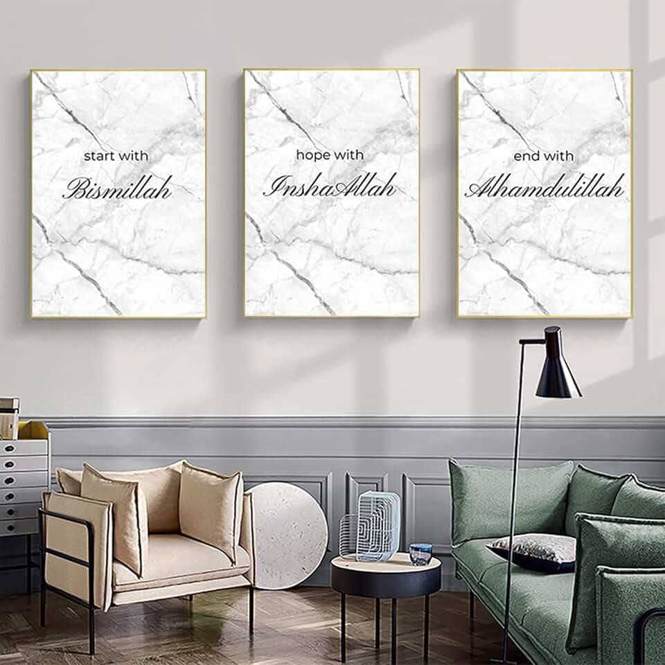 ZFTCN Islamisches Poster Arabische Bilddekoration, Koran Poesie Islamische arabische Kalligraphie Dekoration Leinwand Malerei, Rahmenlos (Schwarz weiß,30x40cm*3)…