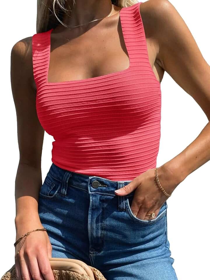 BZB Womens Ribbed Tank Tops 2026 Summer Sleeveless Square Neck Shirts Casual Slim Fitted Knit Shirts