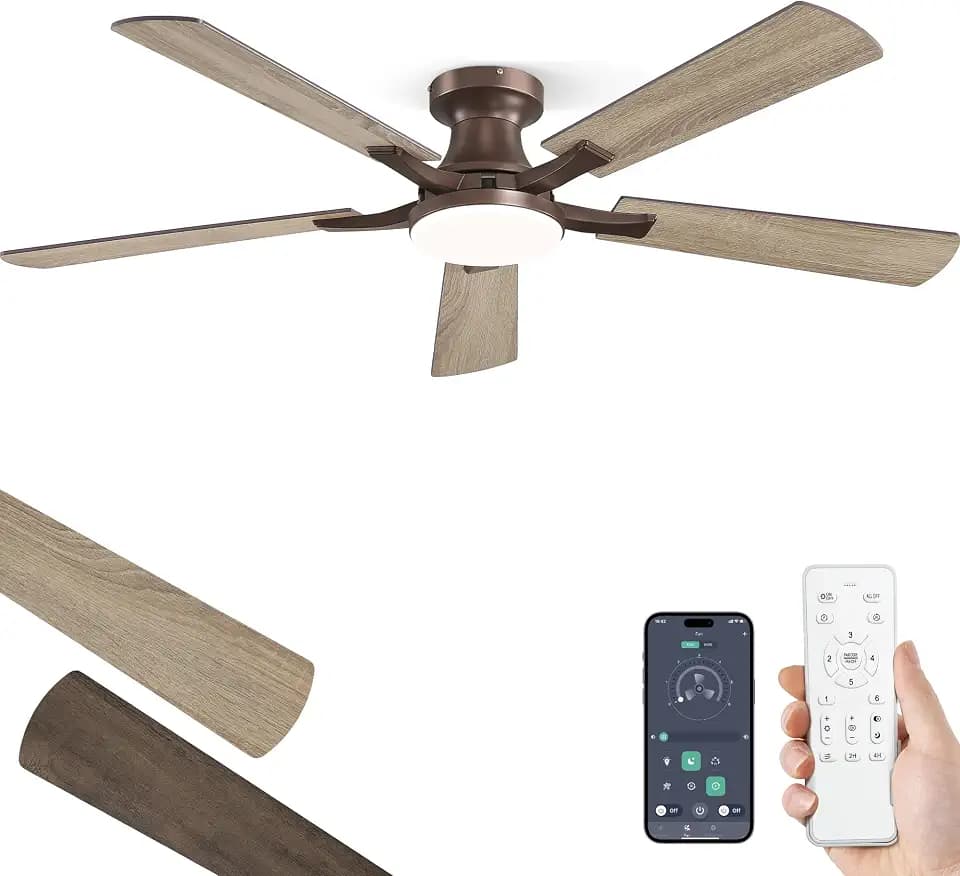 ZMISHIBO 52 Inch Ceiling Fans with Lights, Remote&App Control, Flush Mount