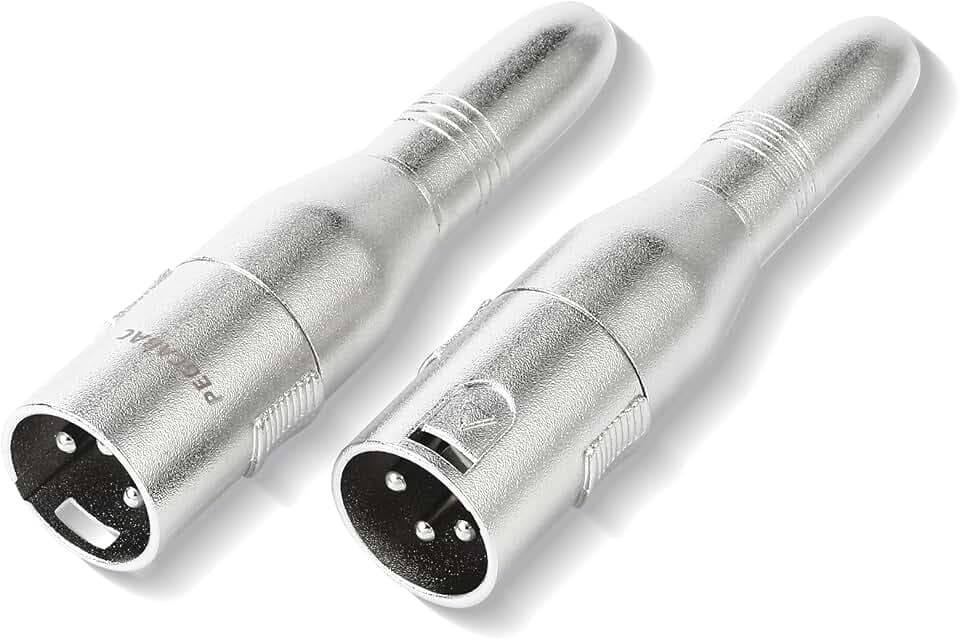 XLR 3 Pin Male to 1/4" 6.35mm Female Jack Socket Audio Adapter, Silver2-Pcs