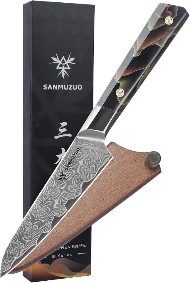 Küchenallzweckmesser 13 CM, professionelles Küchenkochmesser, ultrascharfer Damaszener Pulverstahl mit durchgehendem Harzgriff, Bi-Serie