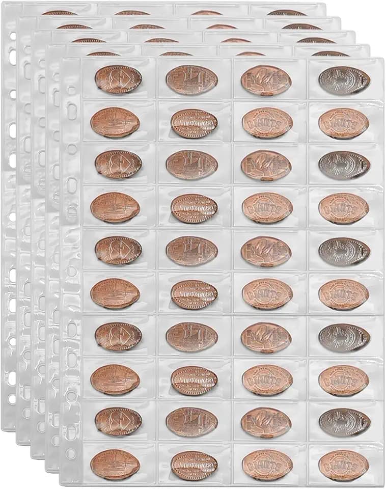 600 Pockets Pressed Penny Collection Supplies Pages, 15 Sheets Pressed Penny Holder Sleeves, 11 Hole Penny Collecting Pocket Page for Collectors