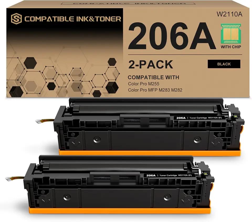 206A Black Toner Cartridge 2-Pack Compatible for HP 206A 206X MFP M283fdw