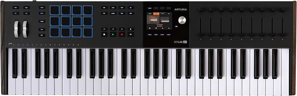 Arturia KeyLab 61 MK3 Schwarz MIDI Controller-Tastatur für die Musikproduktion, mit einem All-in-One-Software-Bündel - 61 Tasten, 9 Encoder, 9 Fader, 12 Pads – Schwarz