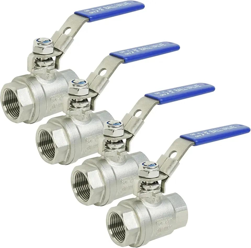 YADIAN 4 Pack Ball Valves 304 Stainless Steel 3/4" NPT Female Full Port Ball Valve Heavy Duty Shut Off Valve 3/4 inch for Water, Oil, and Gas with Locking Device, NPT Female, 1000 WOG