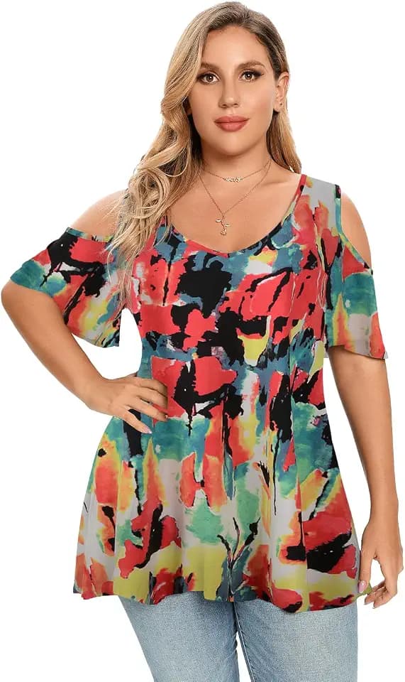 LARACE Women Plus Size Cold Shoulder Tunic Tops V Neck Summer T Shirts