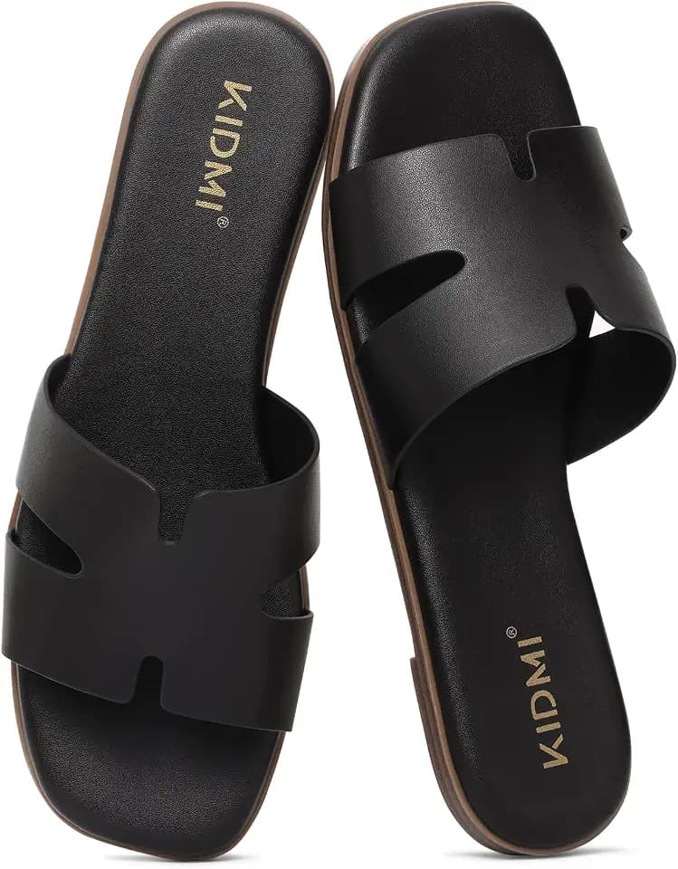 KIDMI Women's Dressy Flat Sandals Comfortable Slip On Summer Leather Slides