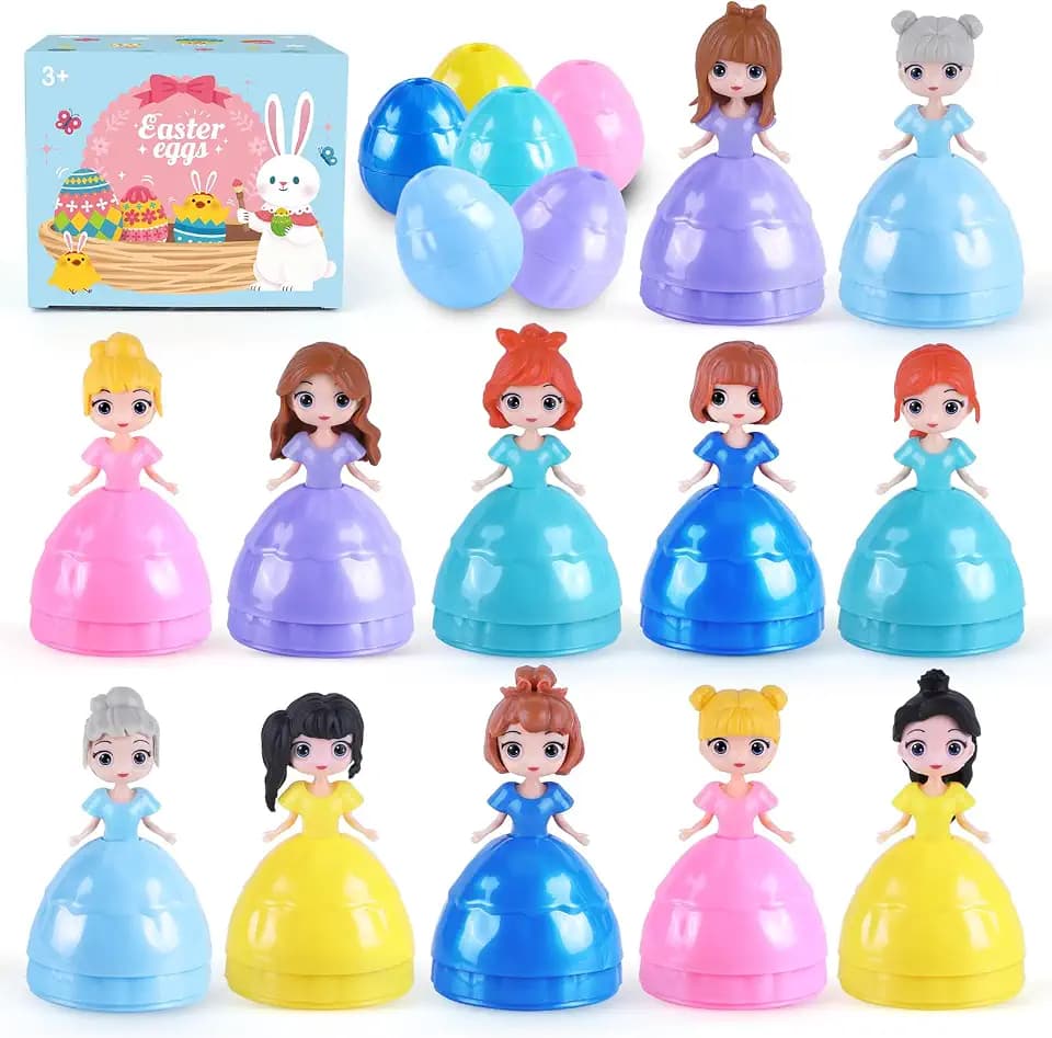 Uiseba 12 PCS Princess Prefilled Easter Eggs, Easter Basket Stuffer,Hunt Gifts for Kids, Classroom Prize and Party Favors