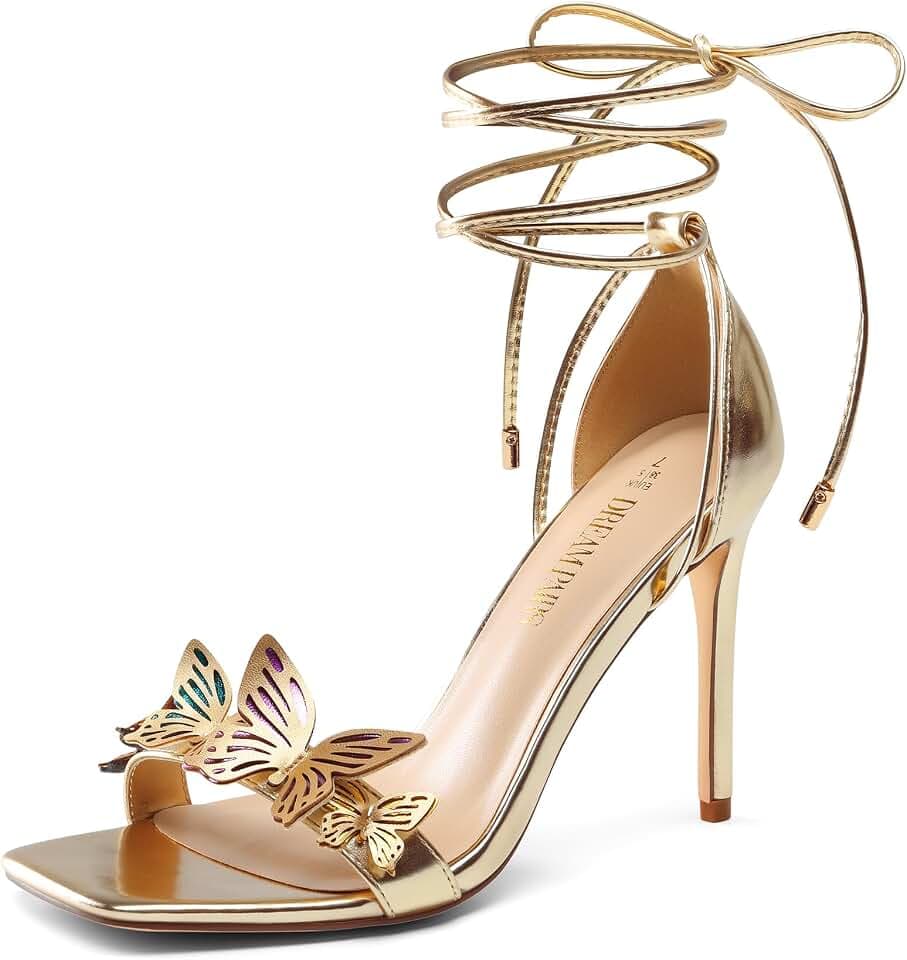 DREAM PAIRS Lace Up High Shoes Stilletos Sandals for Women Strappy Gladiator Open Square Toe Fashion Dressy Sandals Wedding Bridal Pumps Sandals Shoes