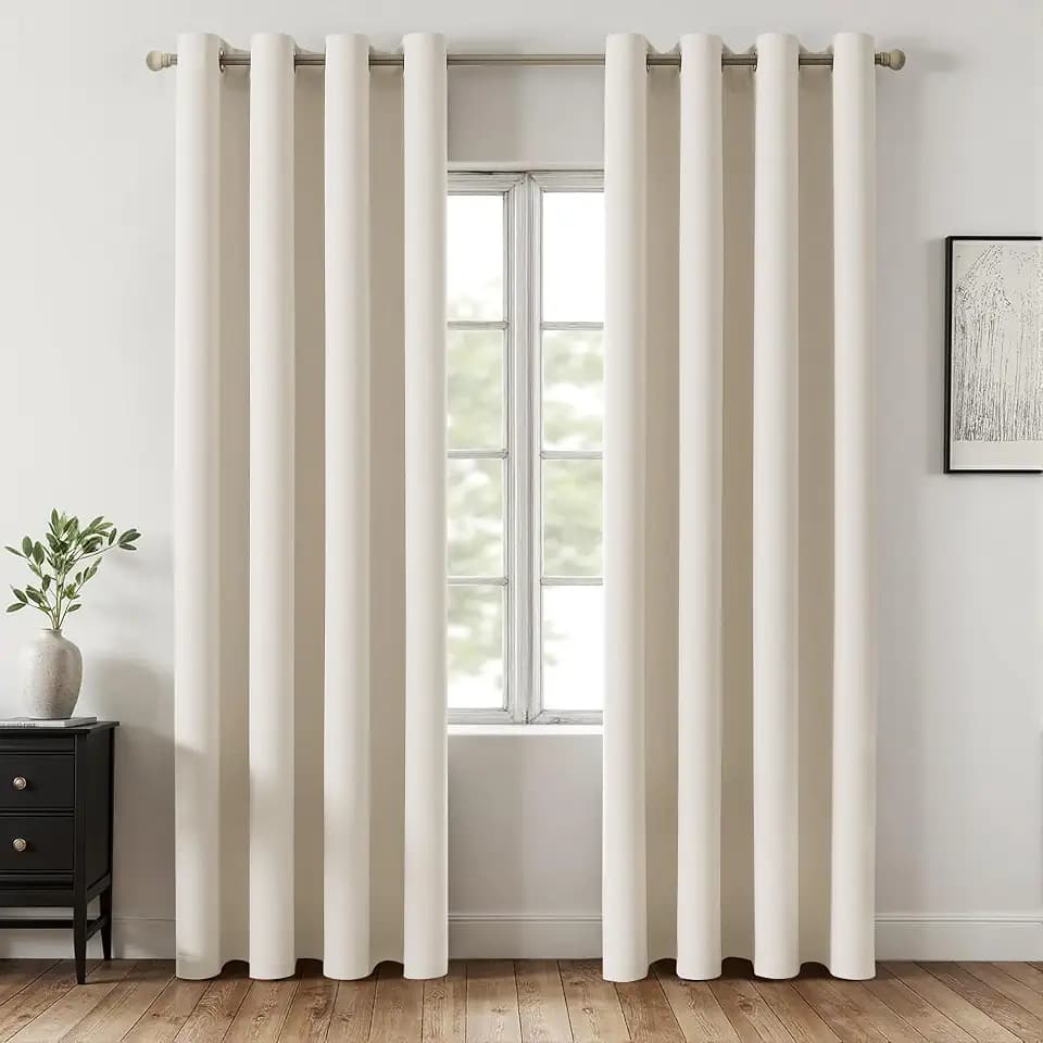 MIULEE Beige White Blackout Bedroom Curtains Drapes 96 Inch Long 52"x96"
