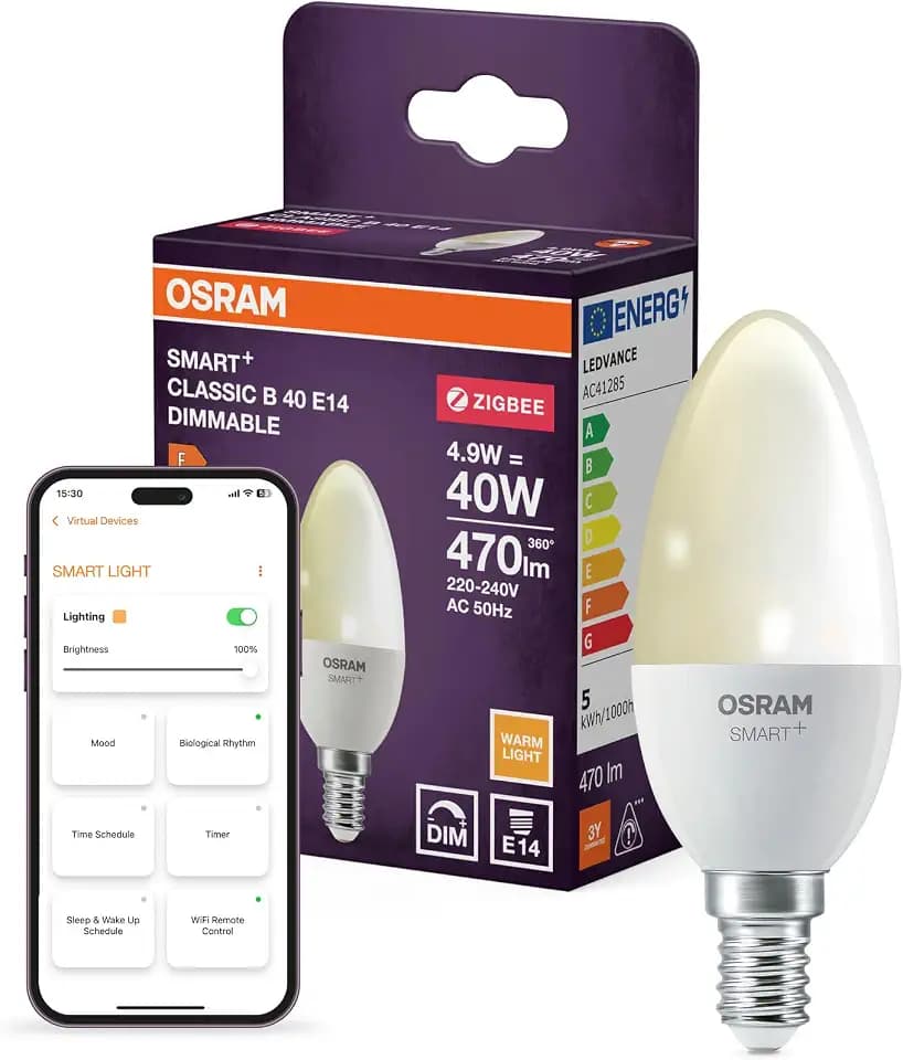 Osram SMART LED B40 Kerze E14 4.9W ZigBee dimmbar 2700K | SMART+ ZIGBEE Dimmable Classic, LED Lamps, Weiß, 39 mm dia, 20000 h, 1-Pack