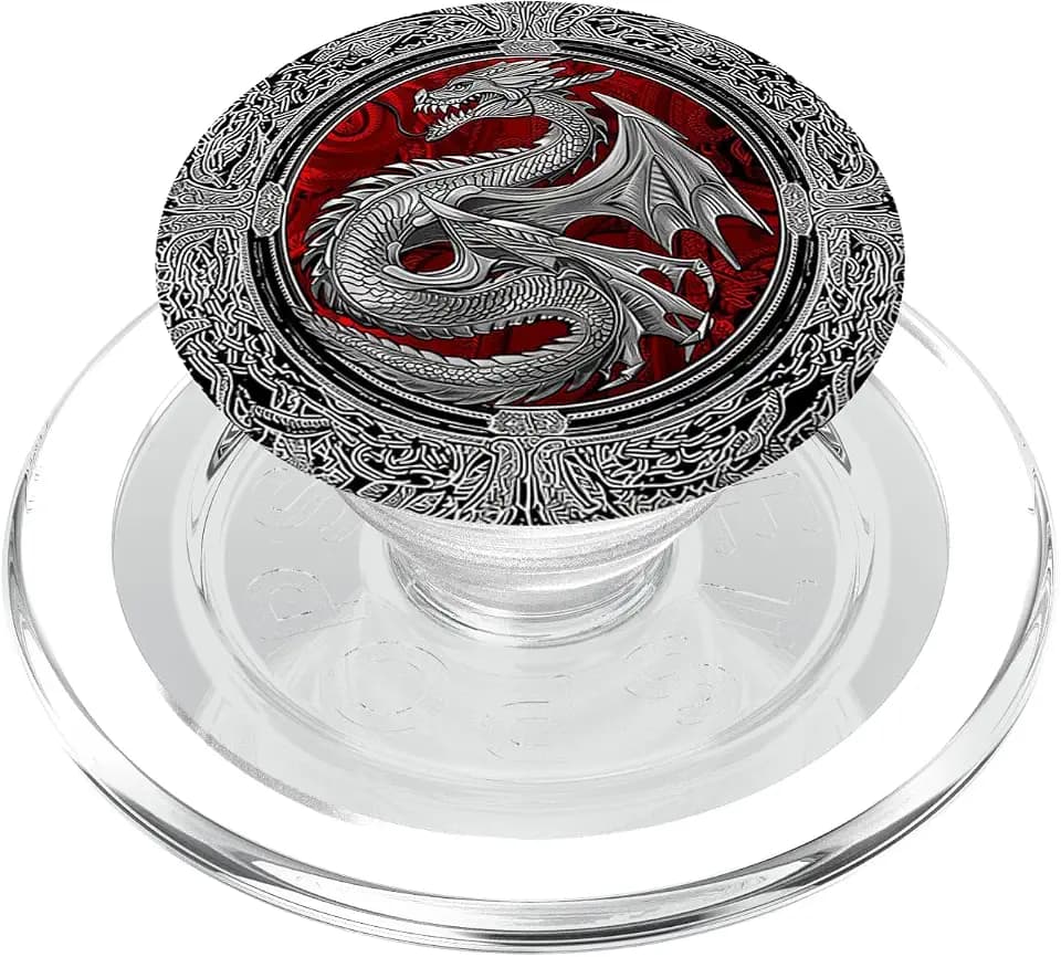 Viking Dragon Silver Chinese Dragons Mythology Fantasy PopSockets PopGrip for MagSafe