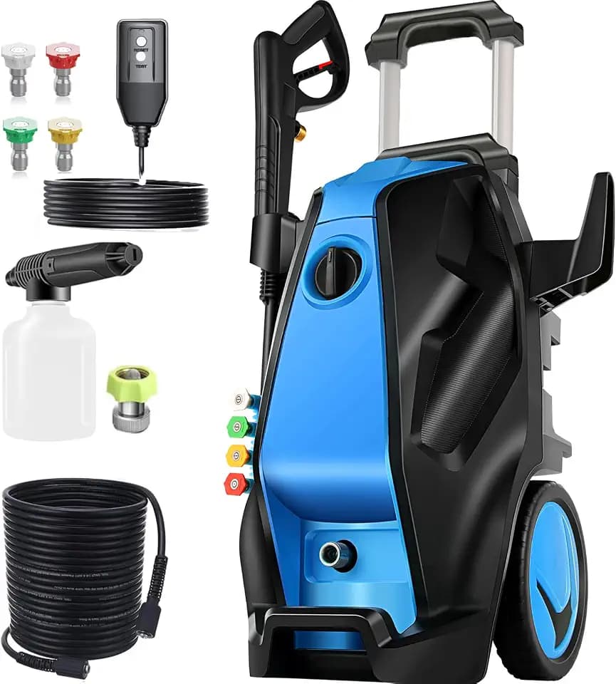5000PSI 4.0GPM Heavy Duty Electric Pressure Washer with 33 FT Extension Hose, 4 QC Nozzles and 500ml Foam Cannon for Cars/Fences/Driveways/Patios/Home Cleaning, Blue