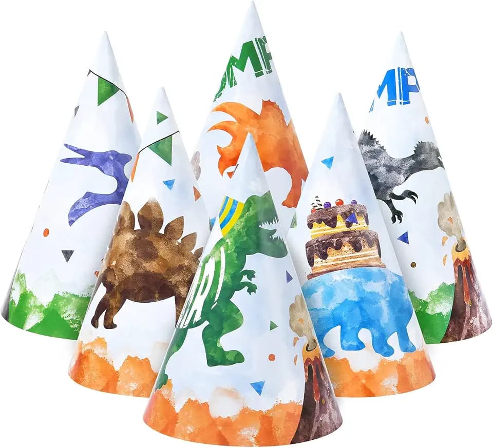 WERNNSAI Birthday Party Hats 12 PCS Assorted Themes Cone Paper Headbands