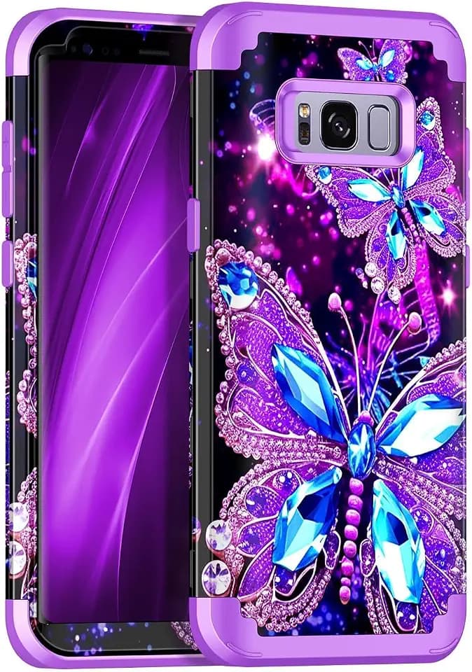 Casetego for Galaxy S8 Plus Case,Glow in The Dark Three Layer Heavy Duty Sturdy Shockproof Full Protection Rugged Hard PC+Soft TPU Bumper Case for Samsung Galaxy S8 Plus,Dark Purple