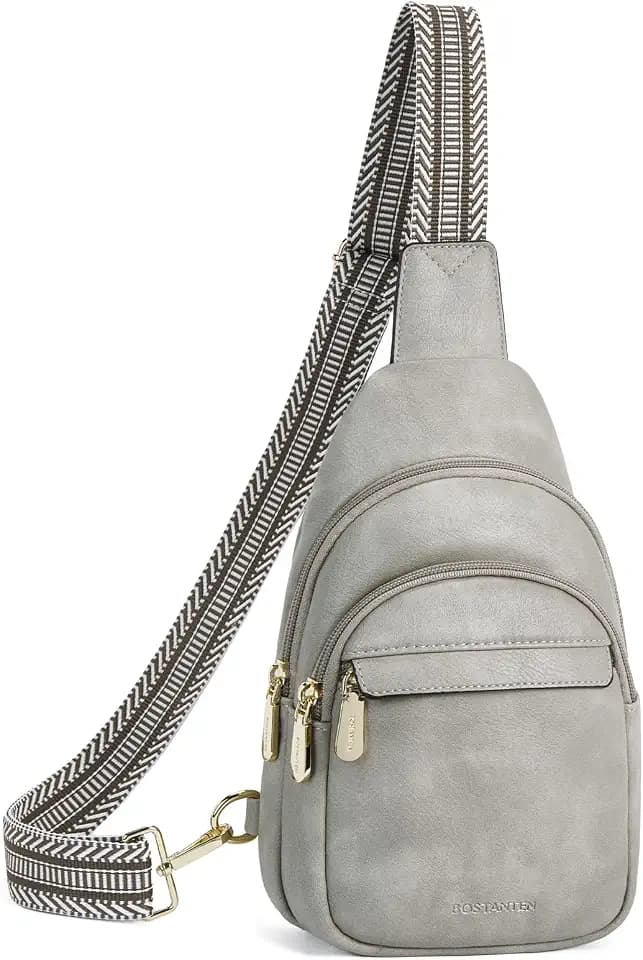 BOSTANTEN Sling Bag for Women Leather Crossbody Bags Fanny Pack Chest Bag for Travel