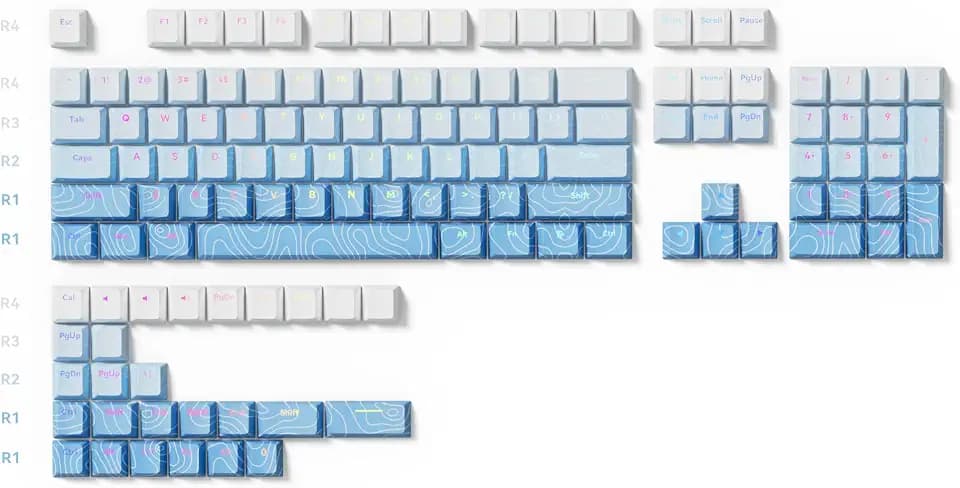 MR.FOX Topographic Keycaps PBT, 60 65 75 100 Percent Custom131 Keys,Dye Sublimation Keyboard Keycaps with Cherry Profile for 61/68/84/87/98/100 Cherry Gateron MX Mechanical, Blue