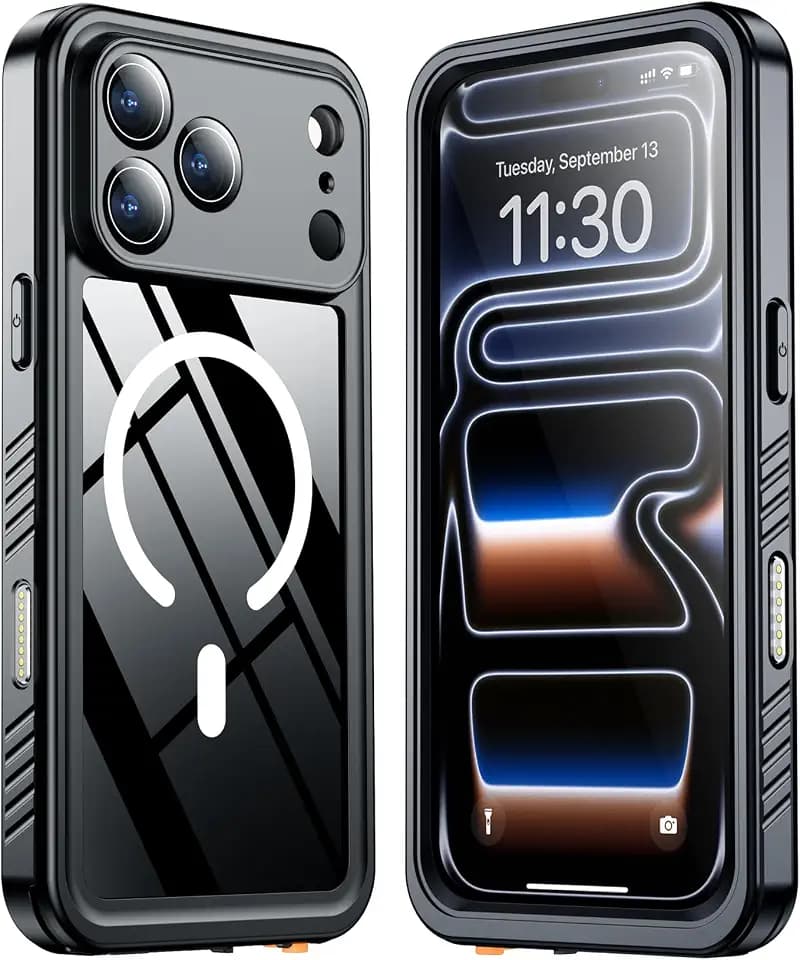 SPIDERCASE for iPhone 17 Pro Case Waterproof,[Compatible with Magsafe] [Built-in Lens Camera & Screen Protector][Military Grade Shockproof] Full Body Protection Phone Case,Black
