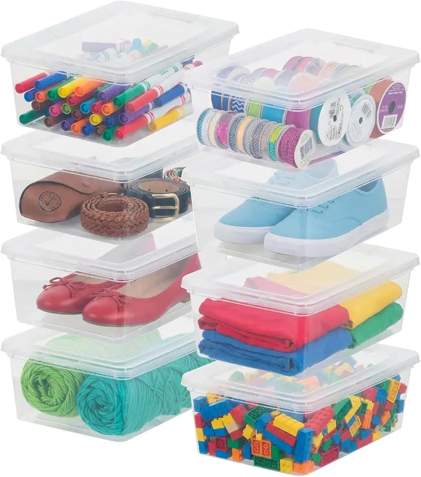 IRIS USA 8-Pack 7 Qt Storage Bins with Lids, Clear, Stackable