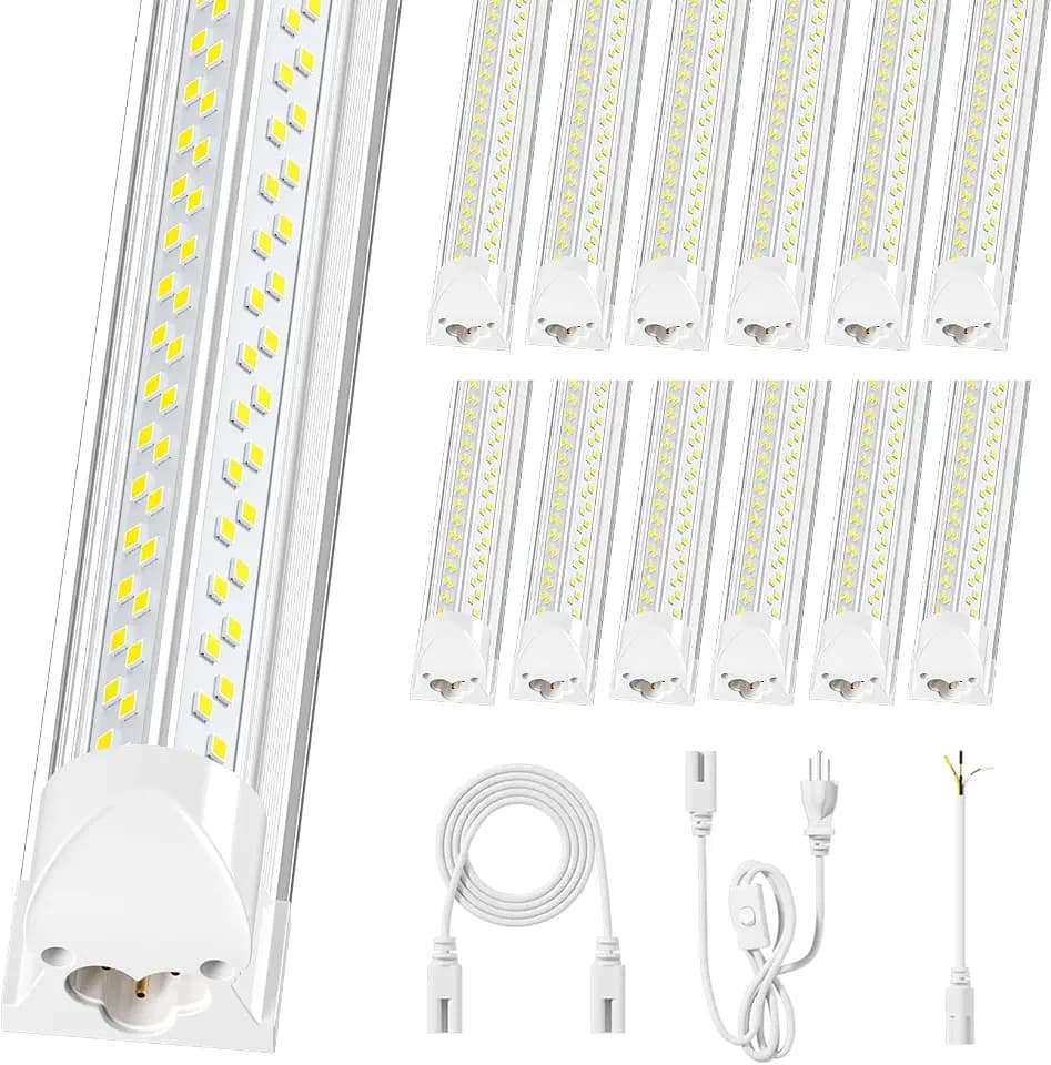 ELEKICO 12 Pack Super Bright 100w 8ft Led Shop Light, 15000lm 5000k V Shape 8' Led Shop Lights 8ft, Linkable 96" 8 Foot Shop Lights for Garage Workshop Shop Warehouse Lighting