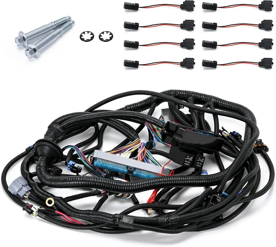 4L60E DBC LS Standalone Wiring Harness Compatible with GM LS1 1999-2006 Vortec Engines 4.8L 5.3L 6.0L Drive by Cable, with 8 Pack Fuel Injector Connector Adapter EV1 Transfer to EV6