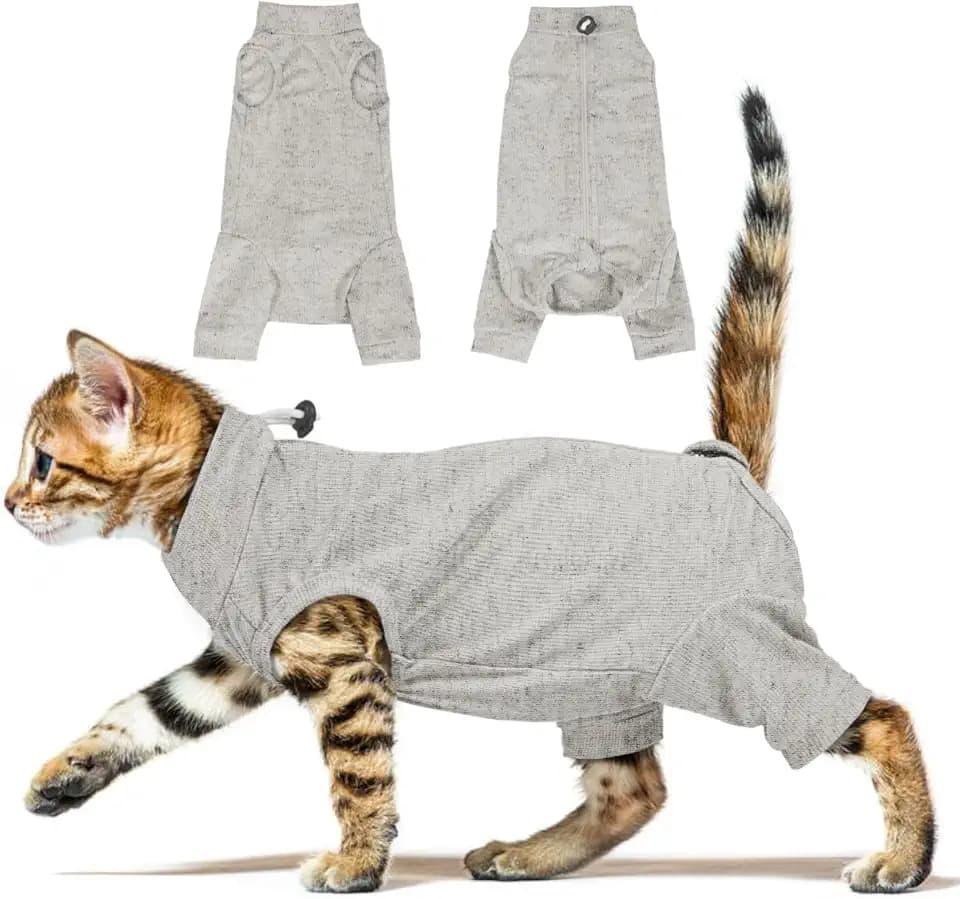 Cat Recovery Suit with Hind Legs,Cat Onesie After Surgery,Grey M