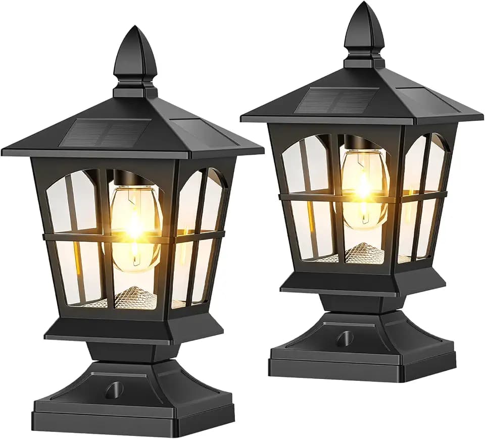 Brightever Thomas Edison Solar Post Lights Outdoor, 2-Pcs Post Solar Lights