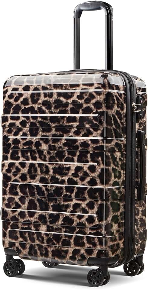 Cheetah Print Carry on Luggage,Expandable 20 Inch Suitcases with Wheels