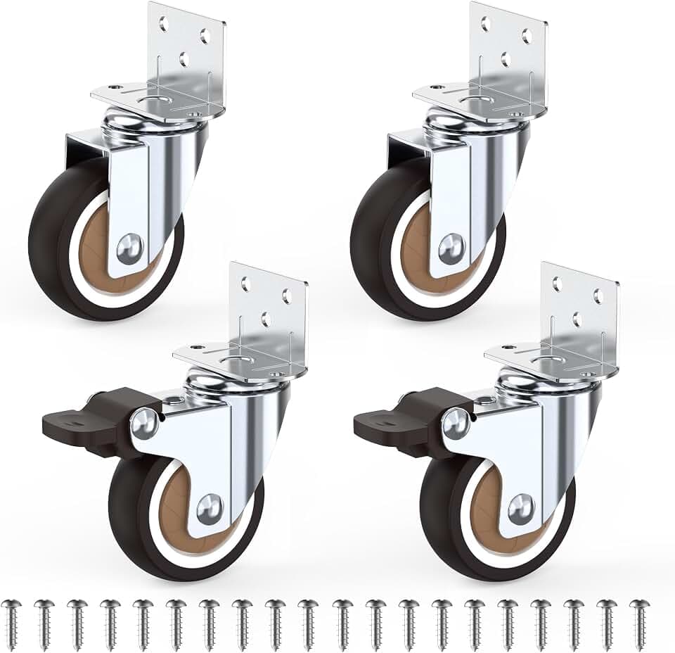 HOLKIE Dicker L-Montageplatte Möbelrollen 50mm,Lautlose Gummirollen | mit 2 bremse|l-förmige rollen für möbel|360°Lenkrollen für Möbel|115 KG Tragen|Ideale für Blumenständer,Couchtisch,Babybay