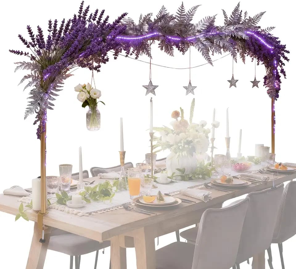 Deko-Tischgestell für Hochzeiten, Metall Verstellbarer Tischbogenständer, 120–260 cm verstellbare Tischplatten-Hängestange mit Clip, geeignet für Hochzeit Geburtstag Party-Dekoration(Gold)
