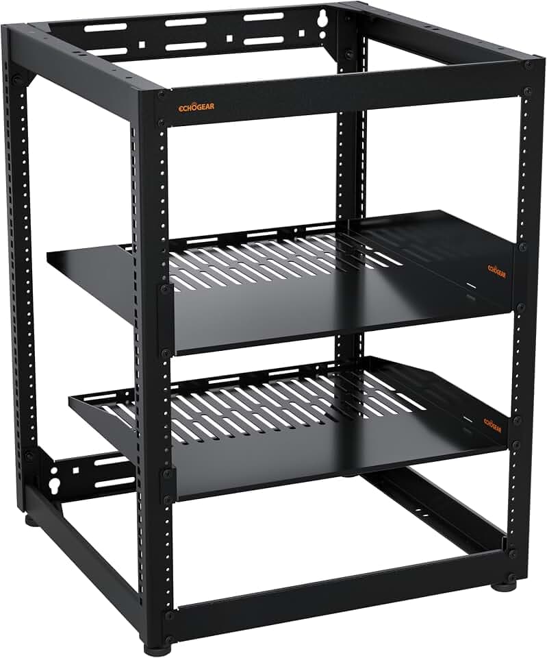 ECHOGEAR 15U Open Frame Rack w/Optimal Air Flow, DIY Assembly, 20.4” Depth