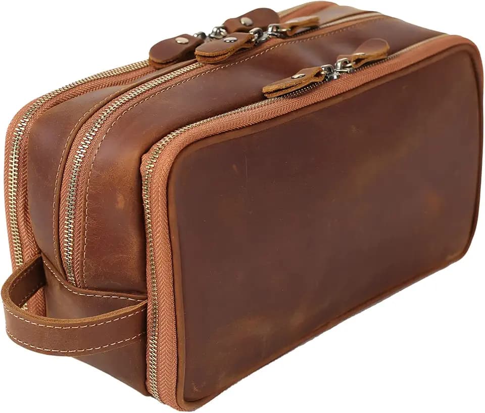 Personalized Leather Toiletry Bag for Men Travel Shaving Dopp Kit-Large Cosmetic Bags Toiletries Bathroom Organizer (Brown(full grain leather))