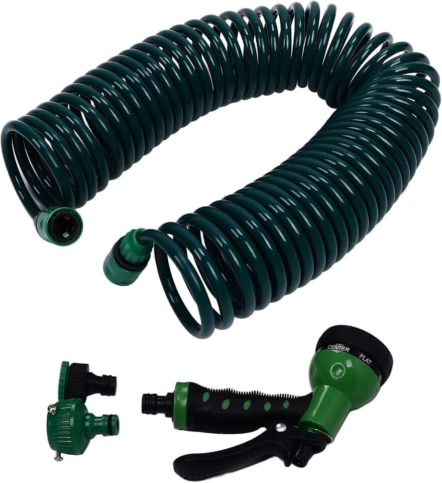 Spiral Garten Wasserschlauch Federschlauch Autowäsche 7 Positionen 15m/49.2ft Multifunktional Easy Connect Easy Rasenaufbewahrung