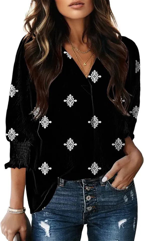 Dokotoo 3/4 Length Sleeve Womens Tops Dressy Blouses Collared Shirts