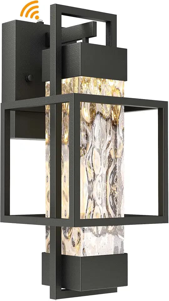 PARTPHONER Modern Outdoor Light Fixture Dusk to Dawn Outdoor Lighting, 15" H Exterior Wall Sconce Waterproof Porch Light, Outside Light for House with Water Glass for Garage Doorway(Bulb Included)