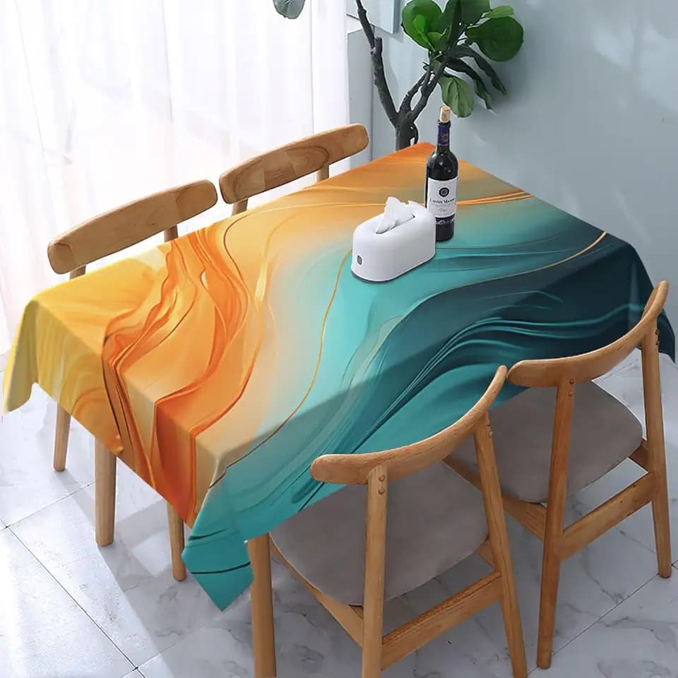 Orange Teal Marble Tablecloth Modern Decorative Table Cloth 54"x72"