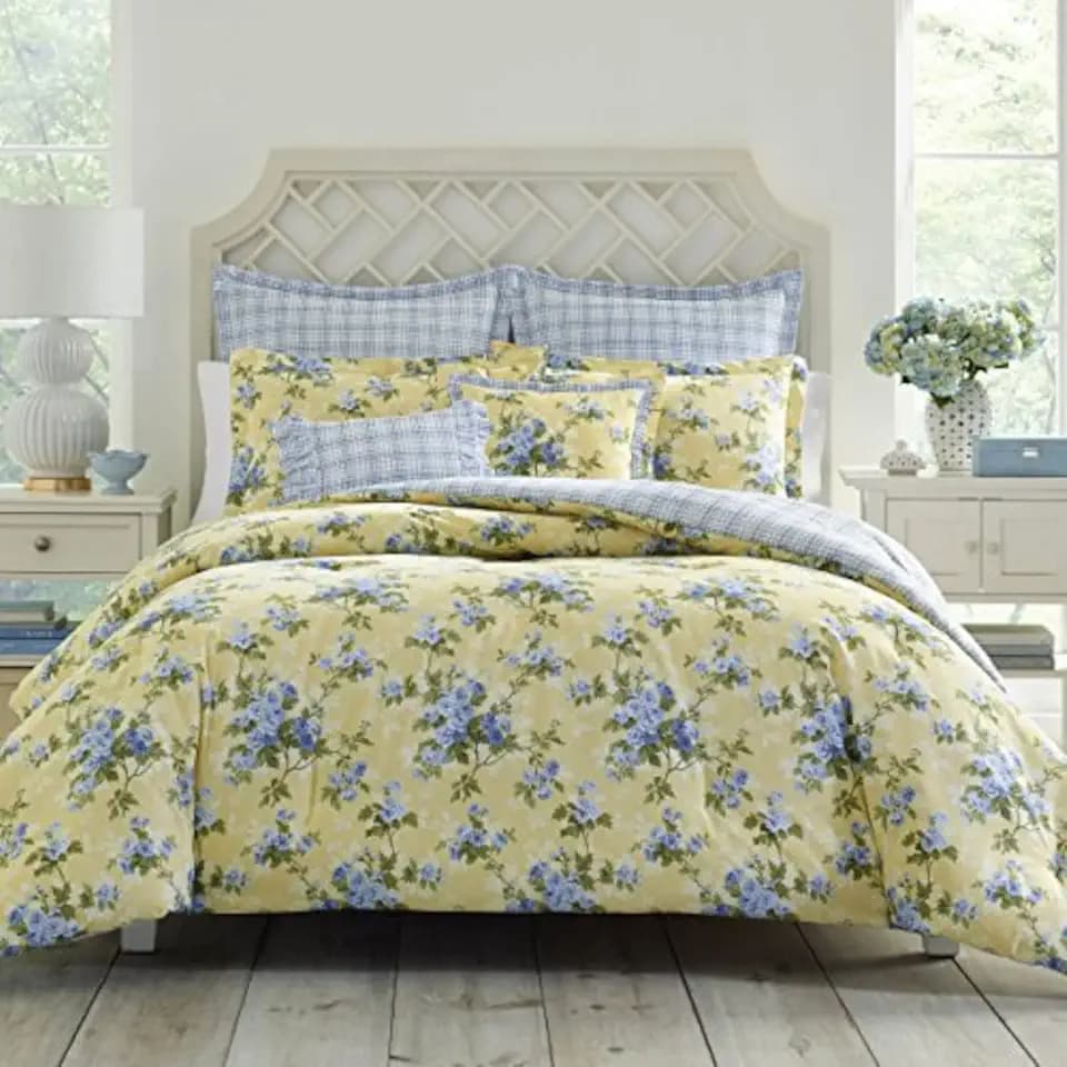 Laura Ashley - King Comforter Set with Shams, Cotton, Reversible