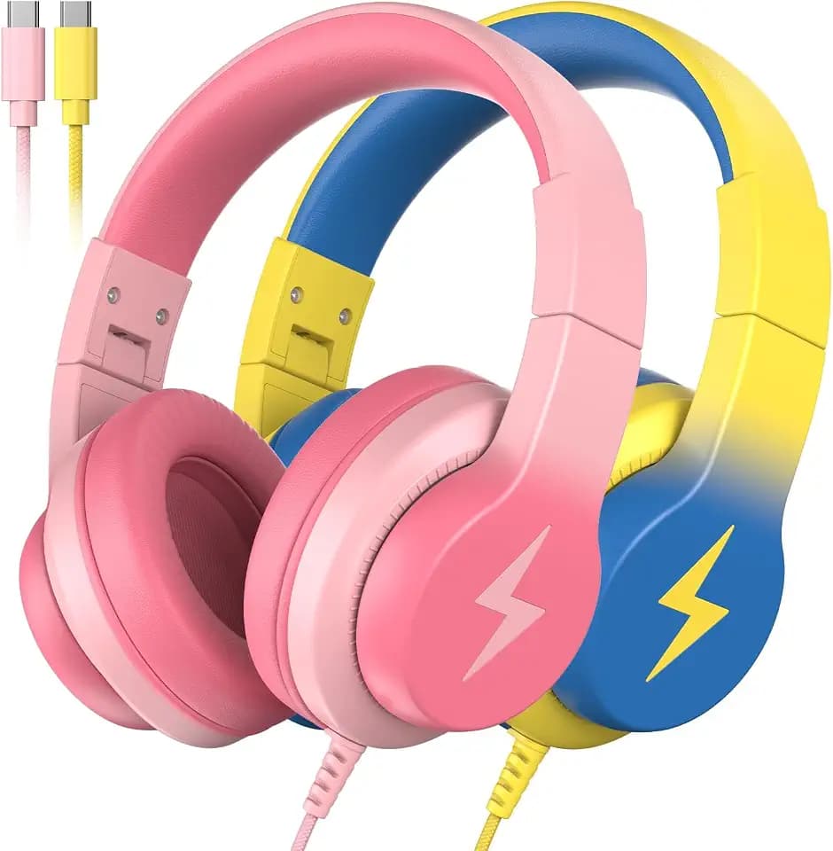 Candy Bila 2 Pack USB C Kids Headphones for School Travel Boys,Girls