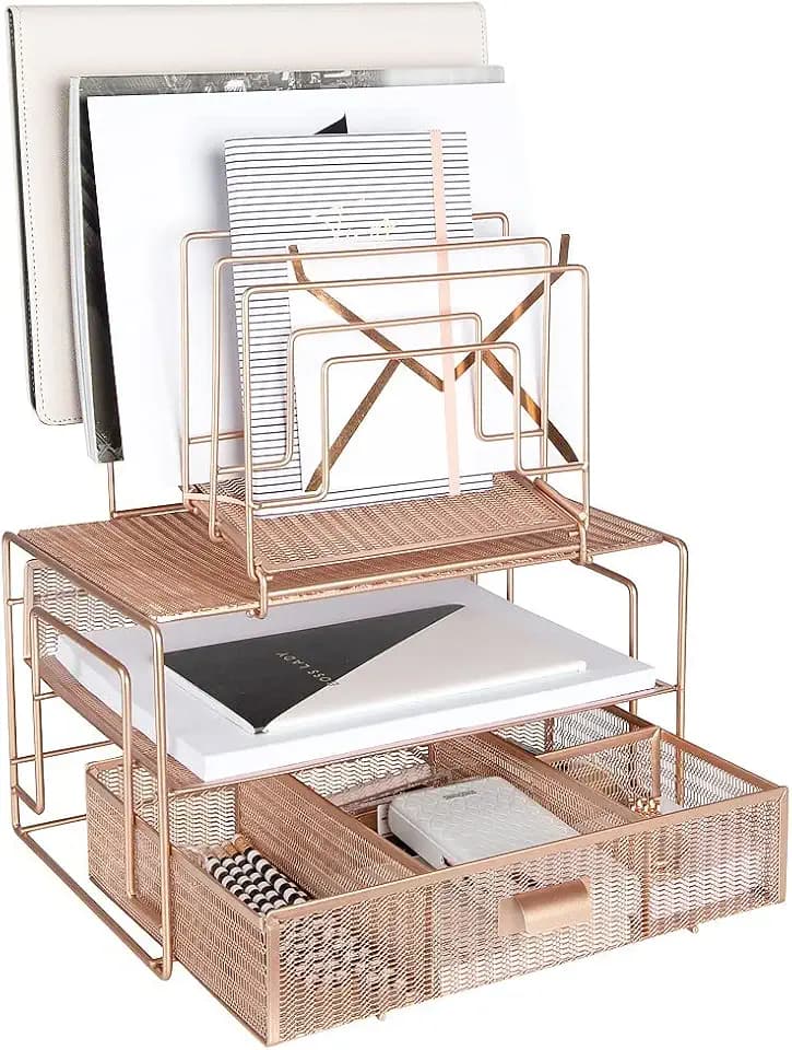 Blu Monaco Schreibtisch-Organizer und Zubehör für den Arbeitsplatz, rotgoldfarben, mit Aktensortierern und Schublade für Bürobedarf, Papier, Gerät und Ordner