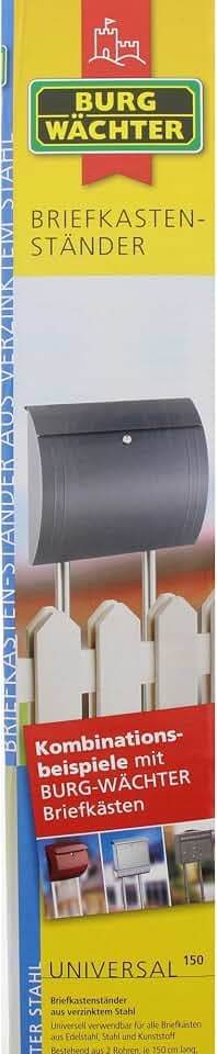 Burg-WÄCHTER Briefkastenständer, zum Einbetonieren, Standfuß aus verzinktem Stahl, für freistehende Briefkästen, 150 cm, Universal 150 SI, Silber