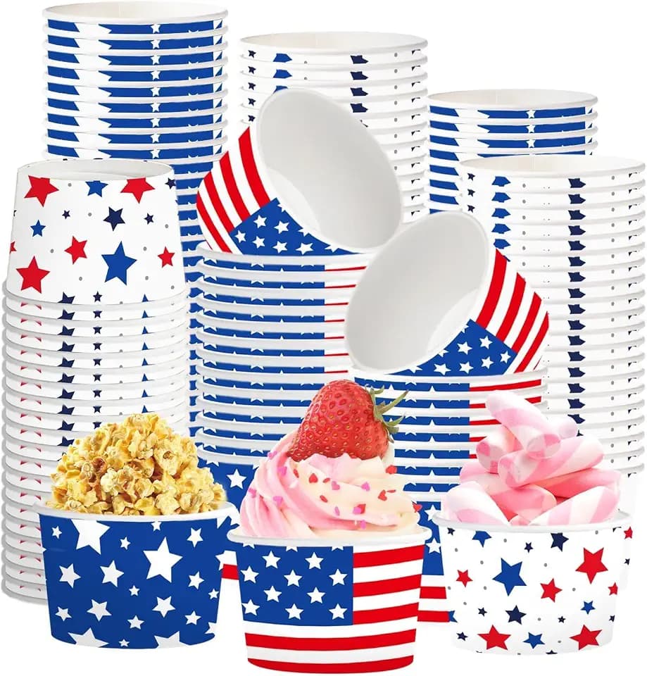 120Pcs 12oz American Flags Ice Cream Cups for Hot or Cold Food Yogurt Cups