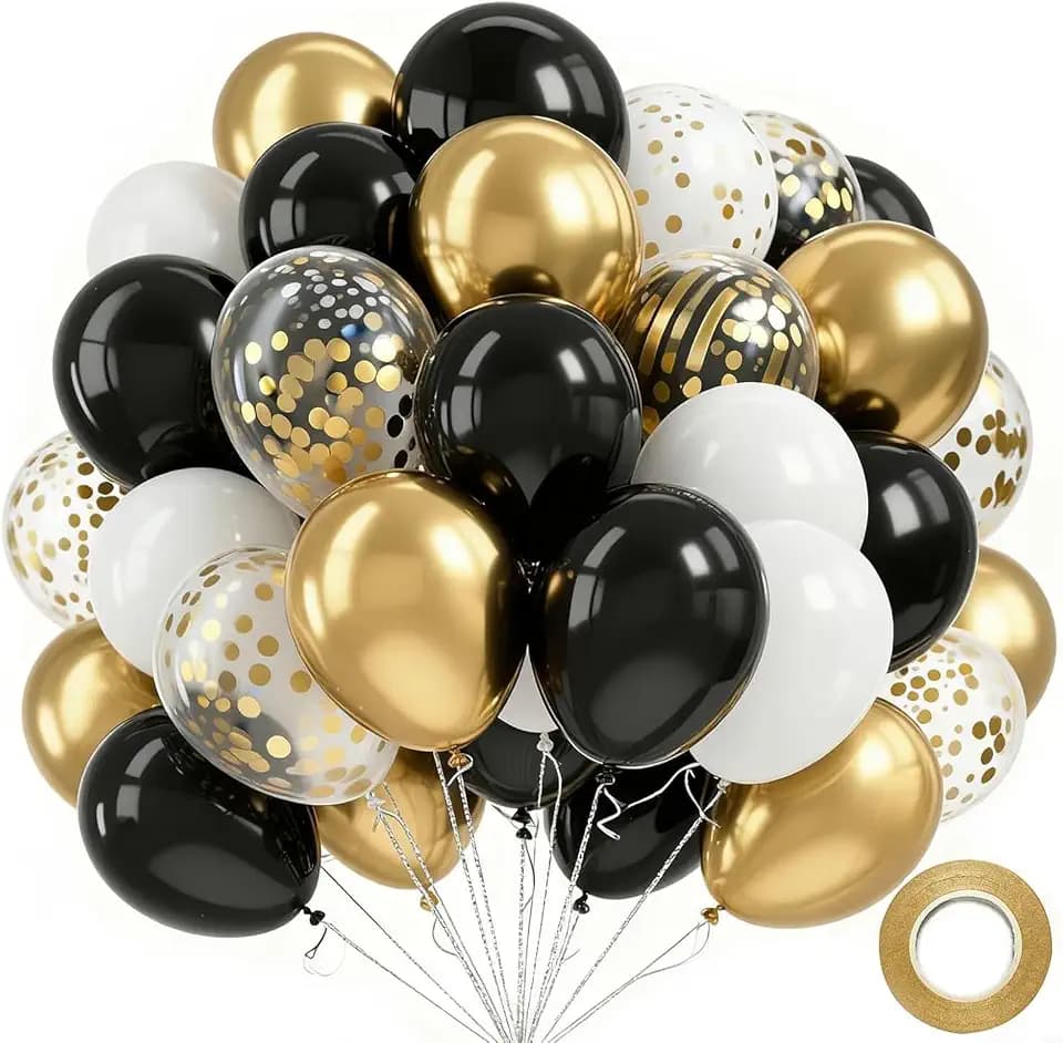 Black and Gold Balloons, 60PCS 12 Inch Confetti Gold and Black Balloons for Birthday, Wedding, Graduation, Baby Shower, Engagement Party Decorations