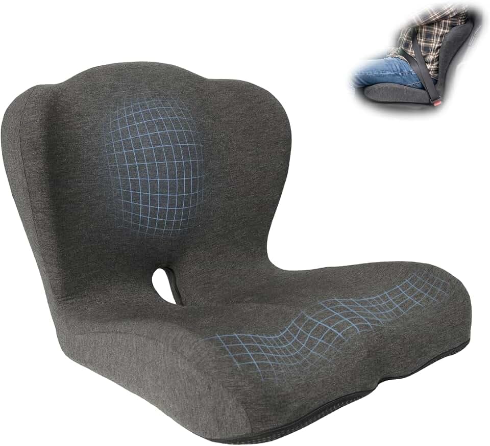 Memory Foam Seat Cushion,Office Chair Cushion with Lumbar Support for Back Pressure Relief, Car Seat Cushion with Adjustable Strap,Sciatica Pad Cushions for Car,Truck, Desk,Gaming Chair