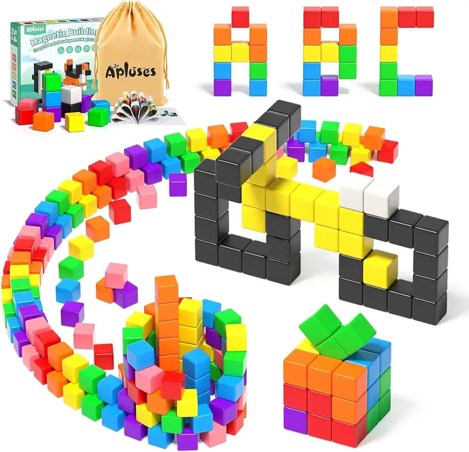 Apluses 54-Teiliges Magnetische Bausteine, Magnetische Bauklötze für Kleinkinder ab 3 Jahren, Montessori-Spielzeug, Magnetwürfel, Magneten für Kinder im Alter von 3-5 Jahren, Jungen und Mädchen