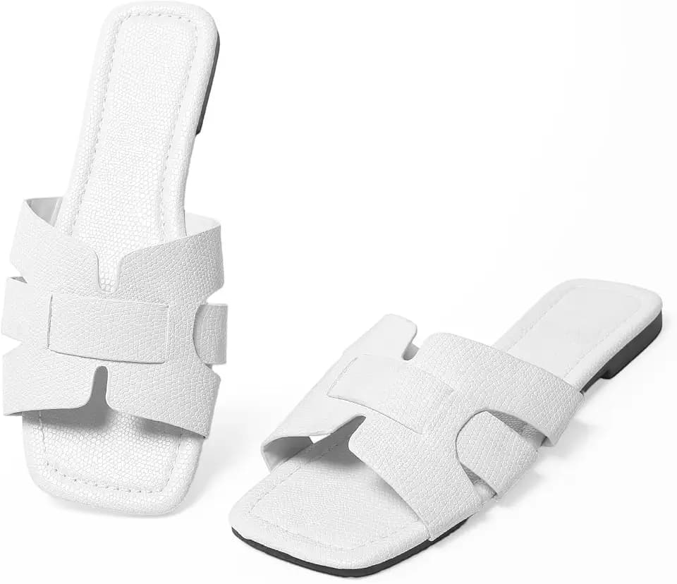 Women's Dressy Casual Flat Sandals, Elegant Comfortable Slip-On Slides with Textured Upper, Versatile Dressy Style for Everyday Wear