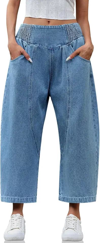 Cicy Bell Womens Wide Leg Cropped Jeans Baggy Boyfriend Mid Denim Pants