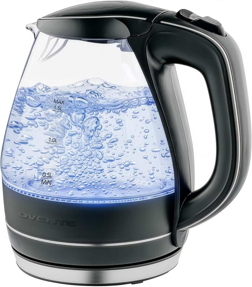OVENTE 1.5L Glass Electric Kettle Water Boiler, Black KG83B