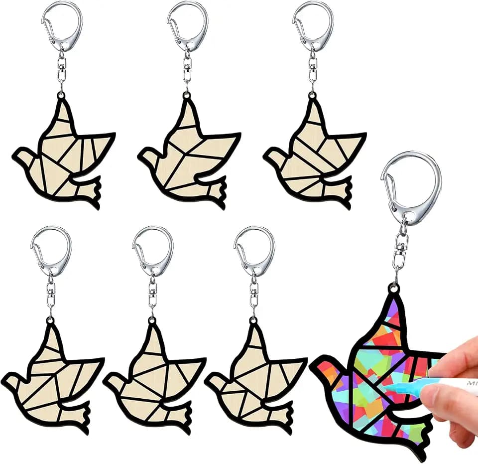 Yuntau 24 Pcs Religious Peace Dove Craft Christian Sunday School Keychain